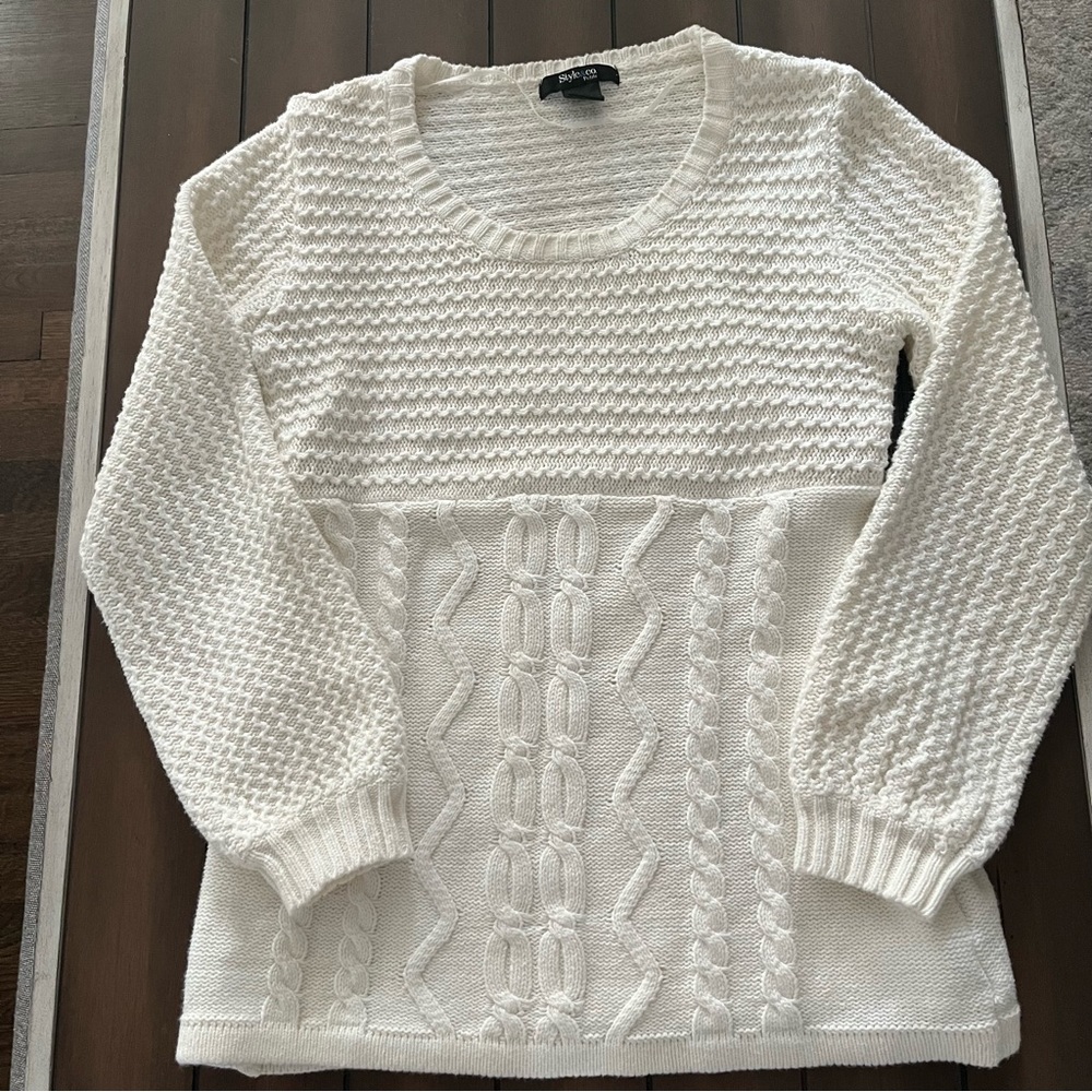 Style & Co Sweater Knit Cream Medium